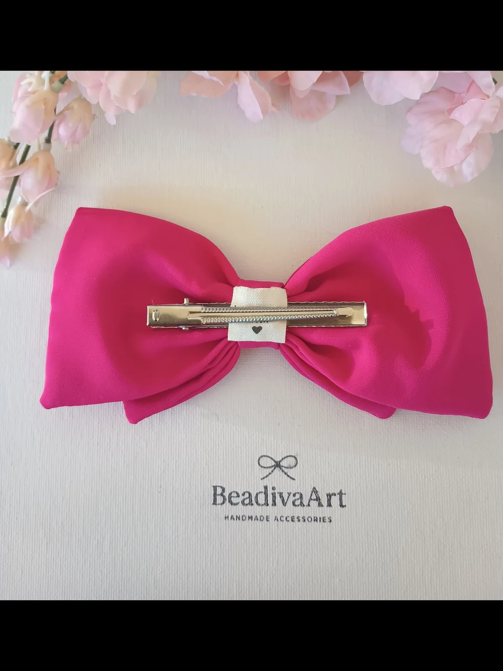 Handmade Hot Pink Bow Hair Clip with Crystal Details🎀✨
